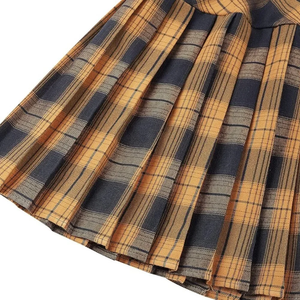 Women's Elastic Waist Tartan Pleated School Skirt - Picture 3 of 6